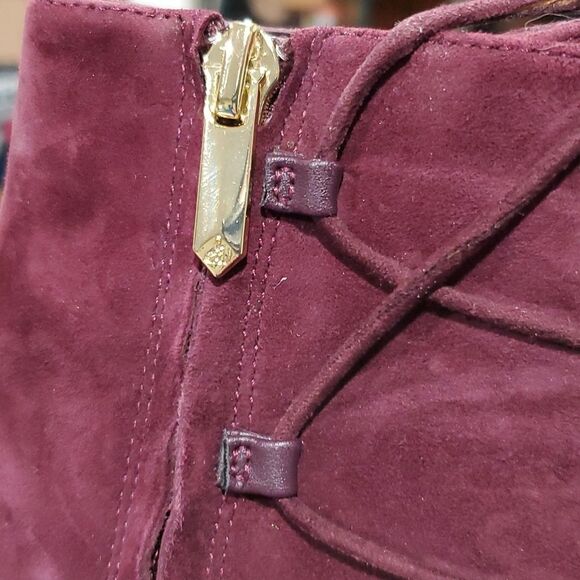 Sam Edelman Asher Lace Up Peep Toe Heeled Ankle Boots in Burgundy Size 7 - Picture 7 of 14